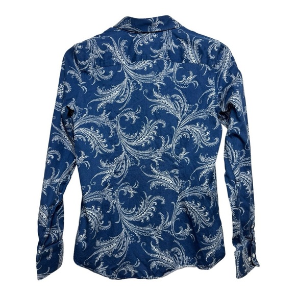 Chaps Blue White Paisley Floral No Iron Button Down Shirt Women’s Size S - Picture 6 of 12